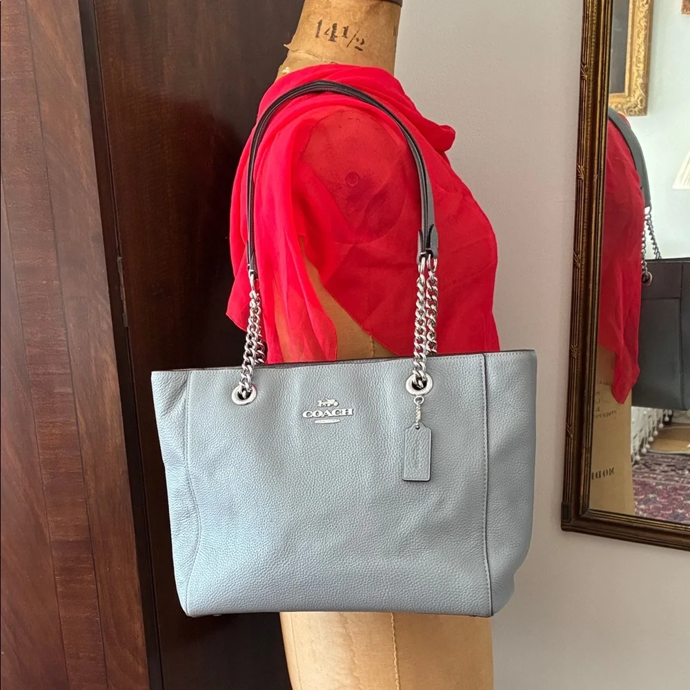 Coach Blue/ grey Leather Tote Bag w/ dustbag